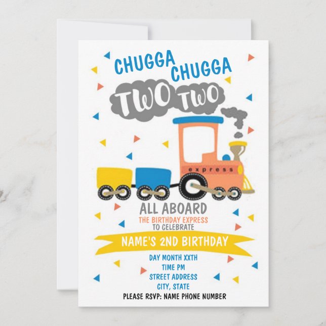 Invitación Chugga Chugga Dos Fiestas (Anverso)