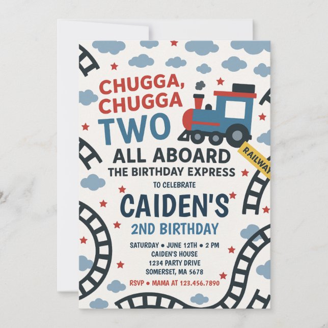 Invitación Chugga Chugga Dos Fiestas de Cumpleaños del Tren (Anverso)