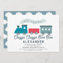 Invitación Chugga Chugga Dos trenes Blue Boy Segundo cumpleañ