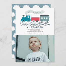 Invitación Chugga Chugga Dos trenes de niño Foto de segundo c