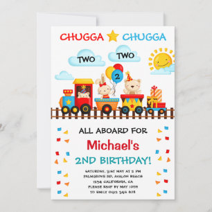 Invitación Chugga Chugga Dos trenes Segundo cumpleaños