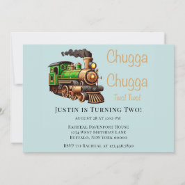 Invitación Chugga Chugga Dos Verdes Fiestas de Cumpleaños del