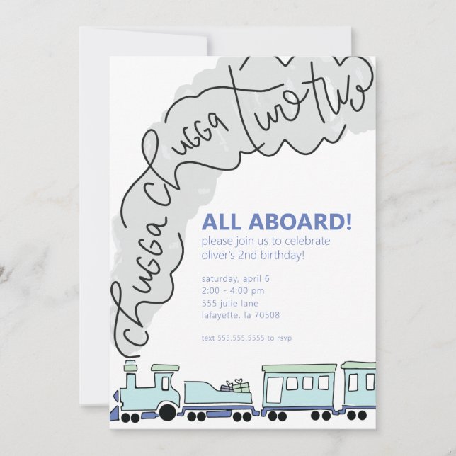 Invitación Chugga Chugga Two Two Cumpleaños del tren Fiesta d (Anverso)