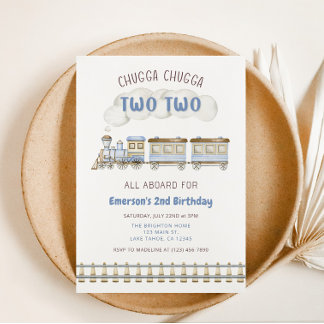 Invitación Chugga Chugga Two Two Train Second Birthday Invite
