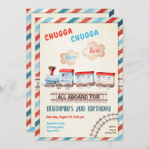 Invitación Chugga Dos Choo Boy Rojo Azul Segundo cumpleaños