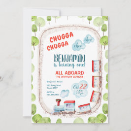 Invitación Chugga Train Choo Boy Red Blue Birday Rails