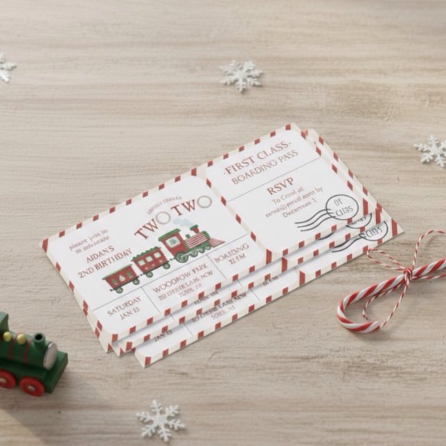 Invitación Chugga Two Two Winter Train Ticket Second Birthday (Subido por el creador)