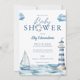 Invitación Chulo Baby Shower Monograma de Océano Náutico