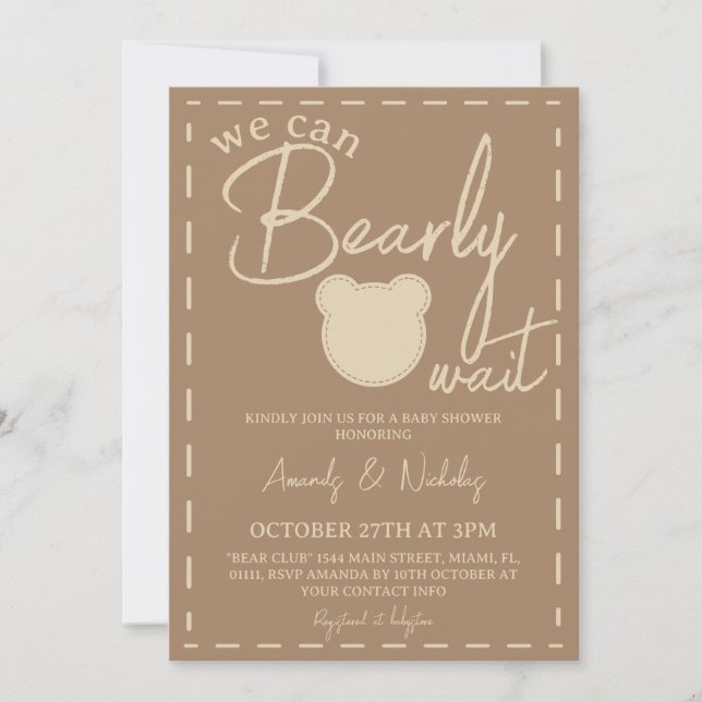 Invitación Chulo Bebé Moderno de Género Neutral en Beige y Ma (Anverso)