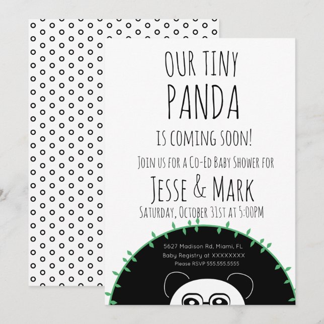 Invitación Chulo Panda Espiando Fiesta de Bebé (Anverso / Reverso)