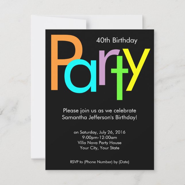 Invitación Chunky Block Colors 40th Birthday Party Invitation (Anverso)