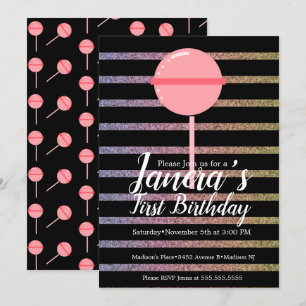Invitación Chupachús Colorido Arcoíris Cumpleaños Primero