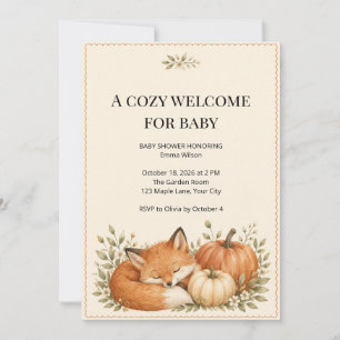 Invitación Chupada de Bebé del Zorro del Bosque y la Calabaza