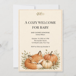 Invitación Chupada de Bebé del Zorro del Bosque y la Calabaza