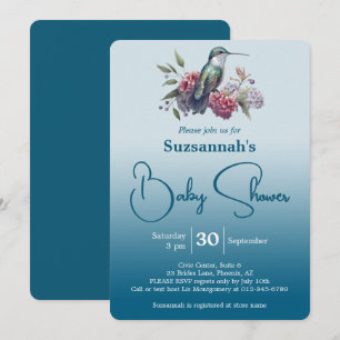 Invitación Chupamiel y Flores Azul Verdoso Ombre Baby Shower
