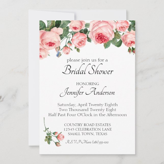 Invitación Chupante ducha rosa rosa de novia (Anverso)