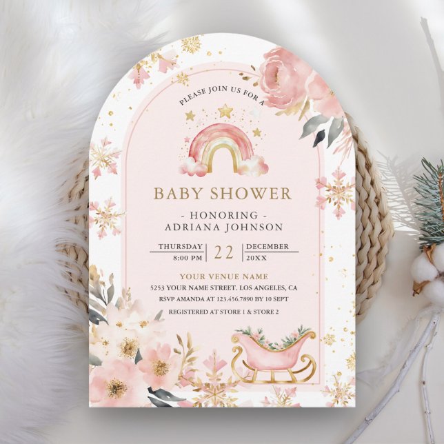 Invitación Chupete arcoíris boho rosa de invierno Baby Shower (Subido por el creador)