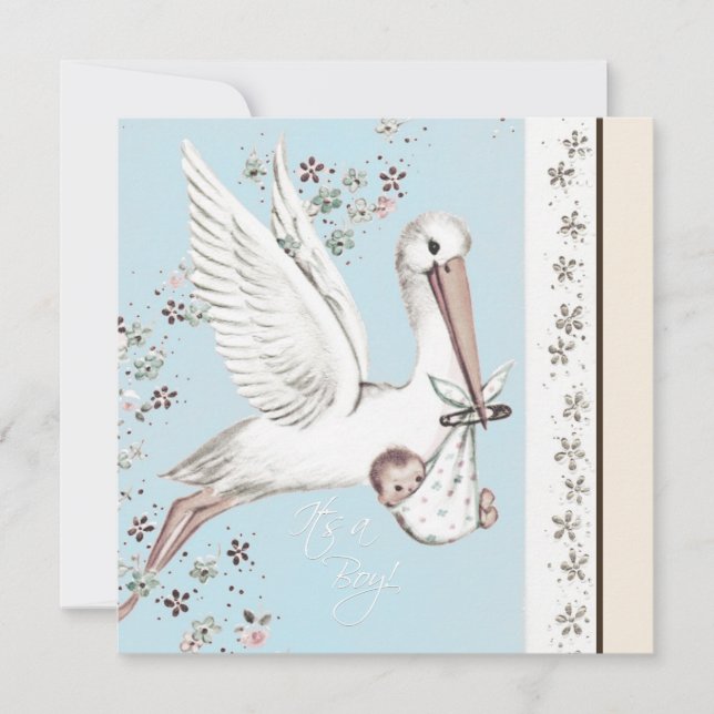 Invitación Chupete Azul Vintage Baby Shower (Anverso)