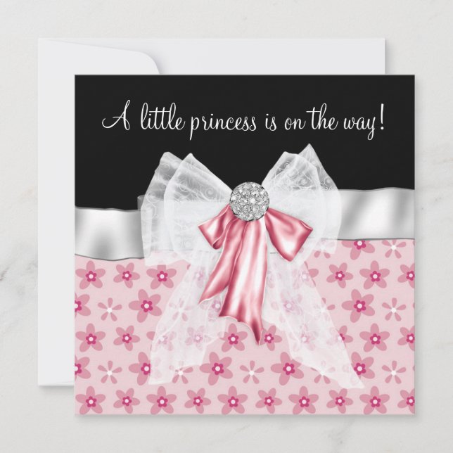 Invitación Chupete Bebé Princesa Flores Rosas Negras (Anverso)