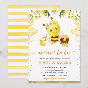 Invitación Chupete de abeja floral con acuarela para bebé
