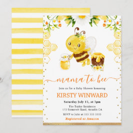 Invitación Chupete de abeja floral de acuarela para bebé
