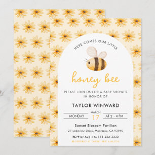 Invitación Chupete de abeja y margarita para baby shower de p
