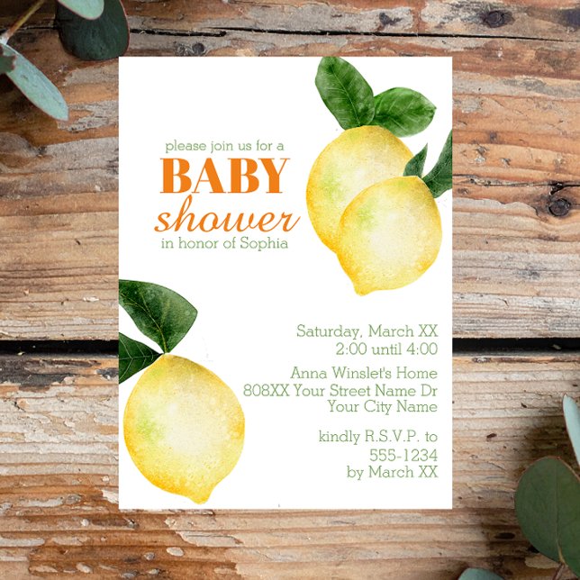 Invitación Chupete de Acuarela de Limones para Baby Shower (Subido por el creador)
