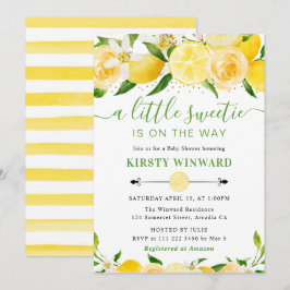 Invitación Chupete de Acuarela Limones y Flores para Baby Sho
