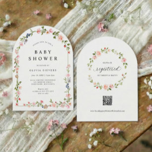 Invitación Chupete de arco floral rosa para baby shower de ni