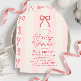 Invitación Chupete de arco rojo y rayas rosadas para baby sho