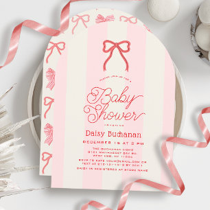 Invitación Chupete de arco rojo y rayas rosadas para baby sho