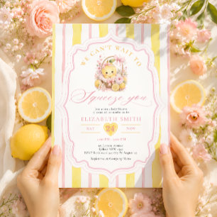 Invitación Chupete de arco rosa y limón amarillo para baby sh