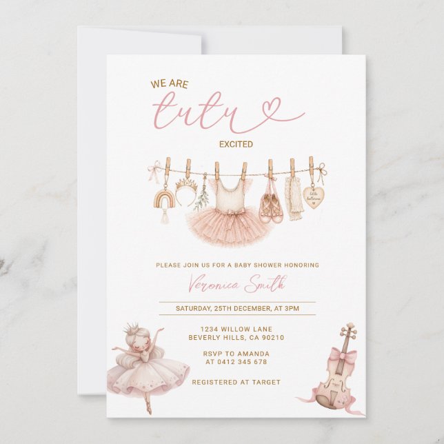 Invitación Chupete de Bailarina Rosa para Bebé (Anverso)