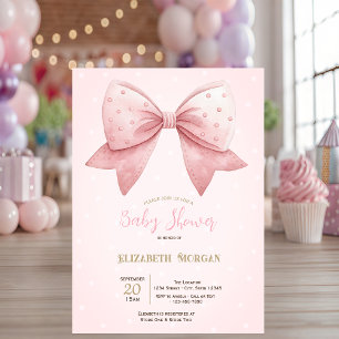 Invitación Chupete de bebé de lunares de lazo rosa de acuarel