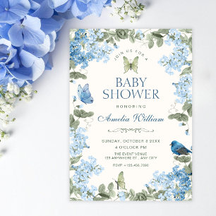 Invitación Chupete de bebé de mariposas de rama floral azul p