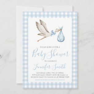 Invitación Chupete de bebé Ducha Preppy Southern Blue Stork