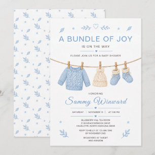 Invitación Chupete de bebé en ropa de punto azul
