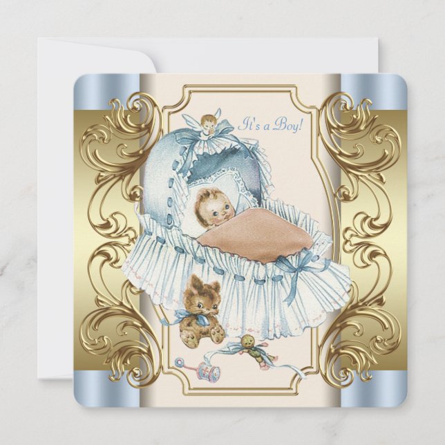 Invitación Chupete de bebé niño beige y azul (Anverso)