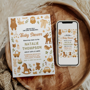 Invitación Chupete de bebé niño neutral   Lindo animal de saf