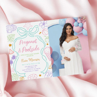 Invitación Chupete de Bebé Verano junto a la Piscina Dibujado