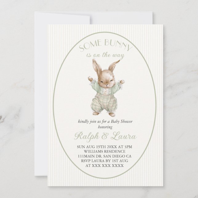 Invitación Chupete de conejo Cumpleaños de bebé neutral (Anverso)
