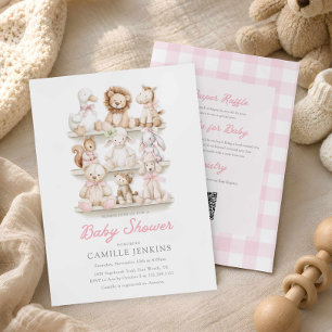 Invitación Chupete de cuadros rosados para baby shower de ani