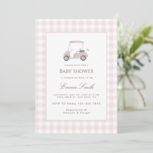 Invitación Chupete de cuadros rosados para Baby Shower en car