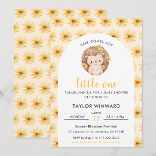 Invitación Chupete de erizo y margaritas para baby shower de