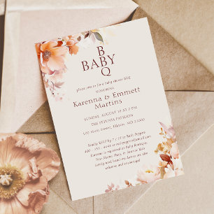 Invitación Chupete de flores vintage de otoño BBQ Baby Shower