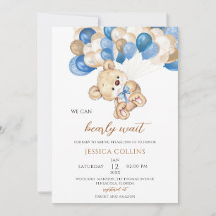 Invitación Chupete de globo de oso de peluche para baby showe