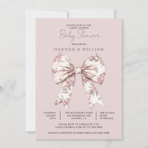 Invitación Chupete de lazo de toile rosa para baby shower de