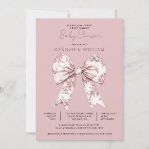 Invitación Chupete de lazo de toile rosa para baby shower de