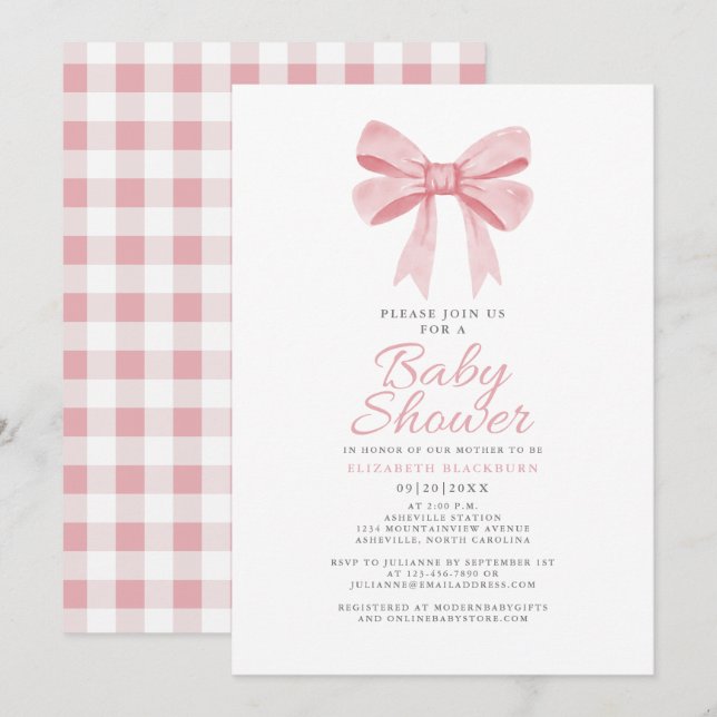 Invitación Chupete de lazo rosa Baby Shower Niña Coqueta Cuad (Anverso / Reverso)