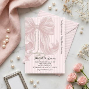Invitación Chupete de lazo rosa con niña de shower de bebé pe